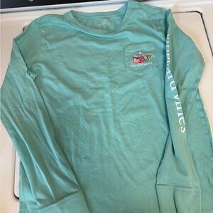 Vineyard Vines Girls' Long-Sleeve Pocket Tee in Seafoam Green